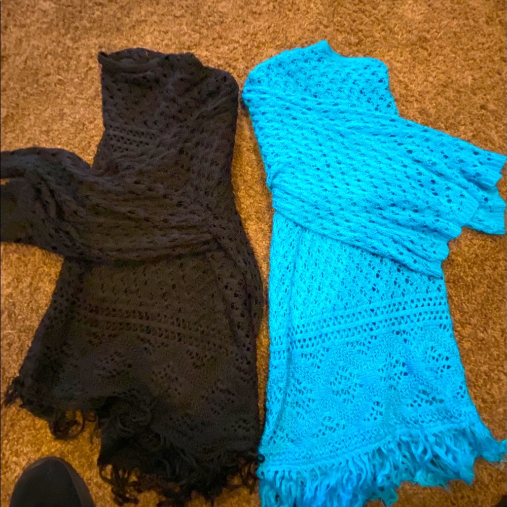2 sweaters, black&blue, size 22, both have fringe